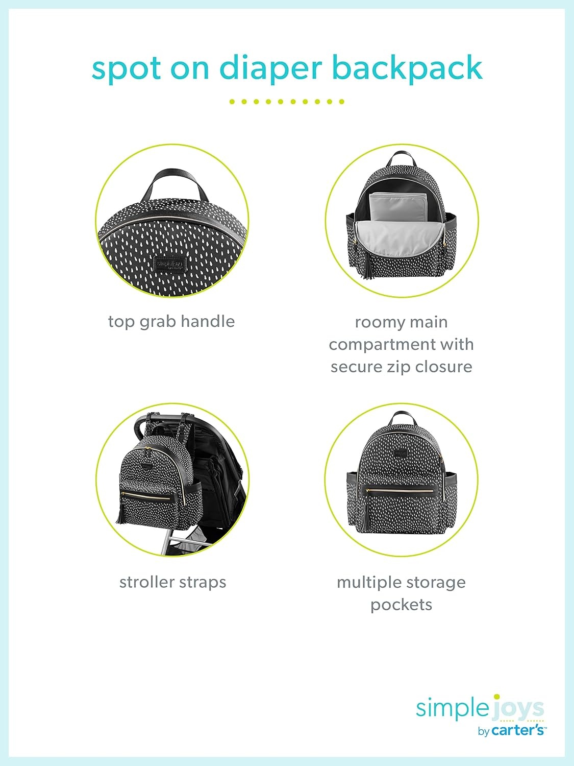 image:imageSimple Joys by Carters Spot On Polka Dot Diaper Backpack One SizePolka Dot