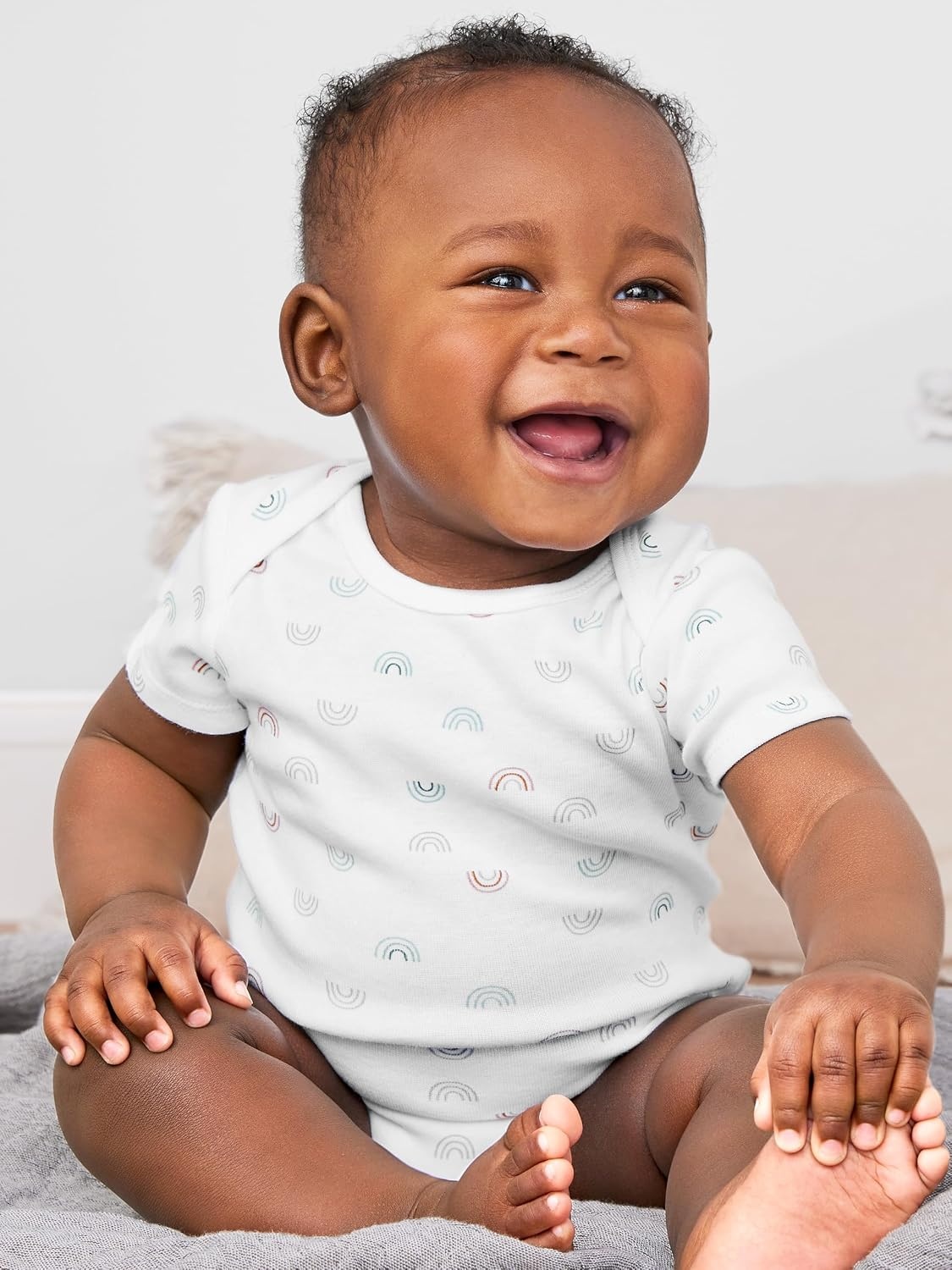 image:imageSimple Joys by Carters Unisex Babies ShortSleeve BodysuitAnimalRainbowStripeText Print