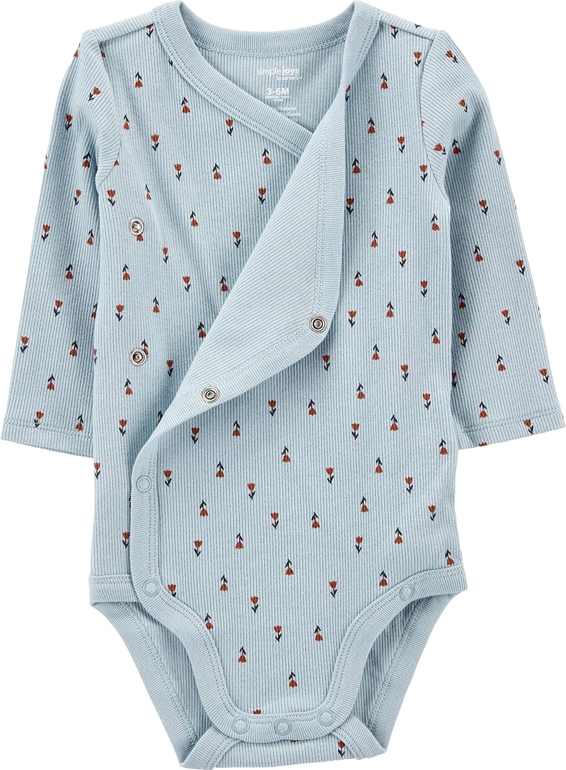 image:imageSimple Joys by Carters Unisex Baby 4pack Side Snap BodysuitBlue FloralBrown Animal PrintLight GreyWhite Dots