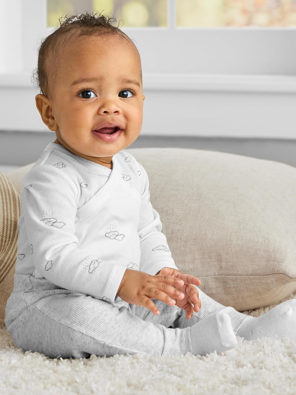 image:imageSimple Joys by Carters Unisex Baby 4pack Side Snap BodysuitJade Green StripeLight GreyOliveWhite Clouds