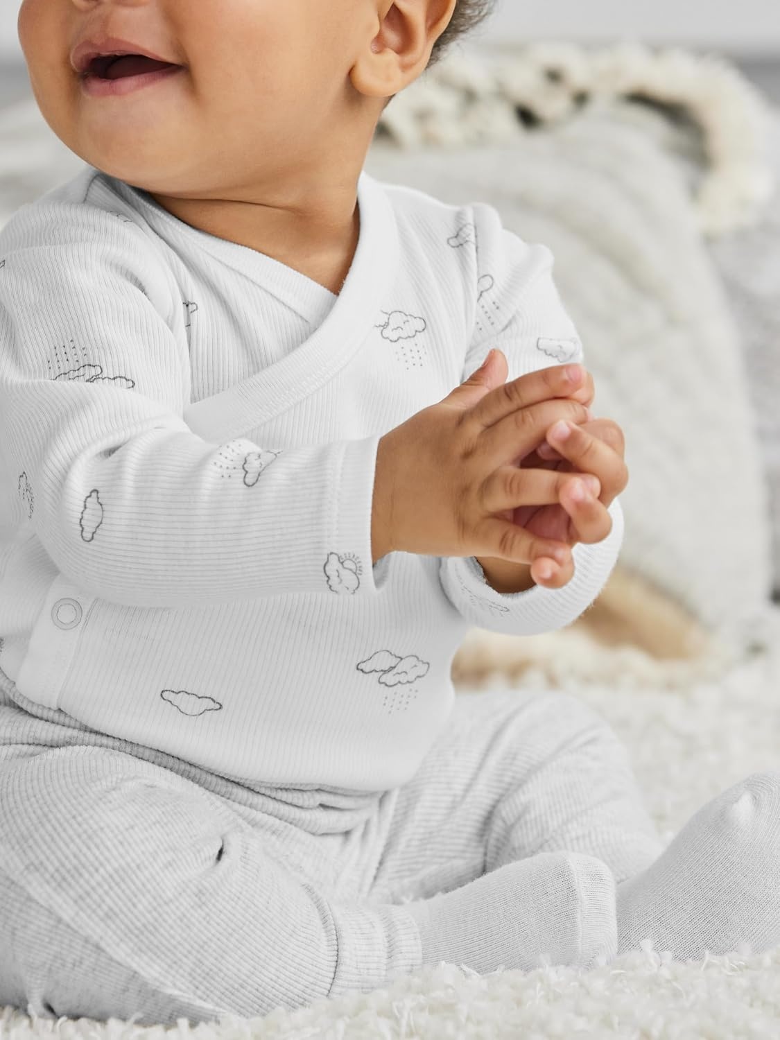 image:imageSimple Joys by Carters Unisex Baby 4pack Side Snap BodysuitJade Green StripeLight GreyOliveWhite Clouds