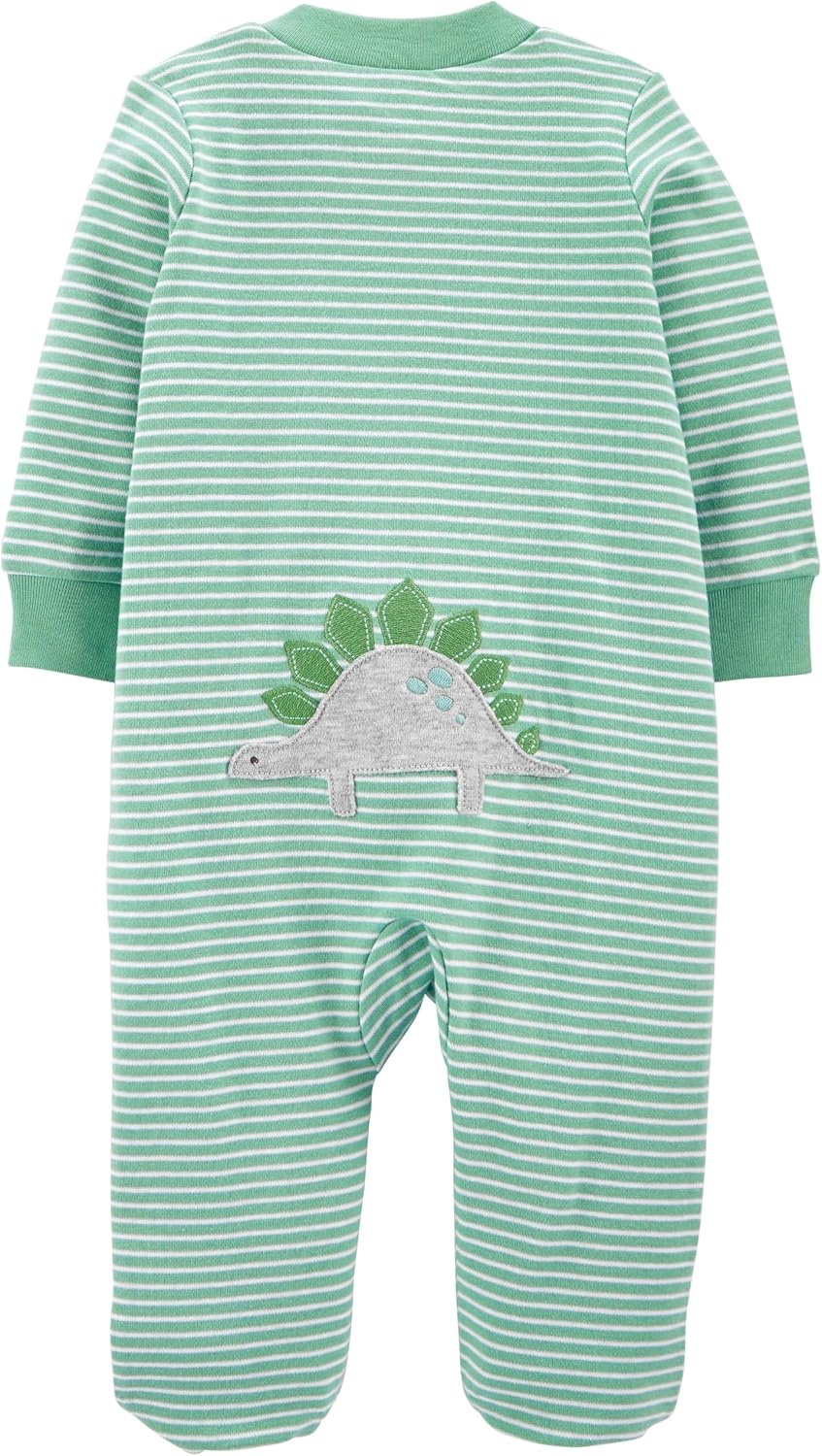image:imageSimple Joys by Carters babyboys 2way Zip Thermal Footed Sleep and Play Pack of 2Dark Grey DinosaurMint Green Stripe