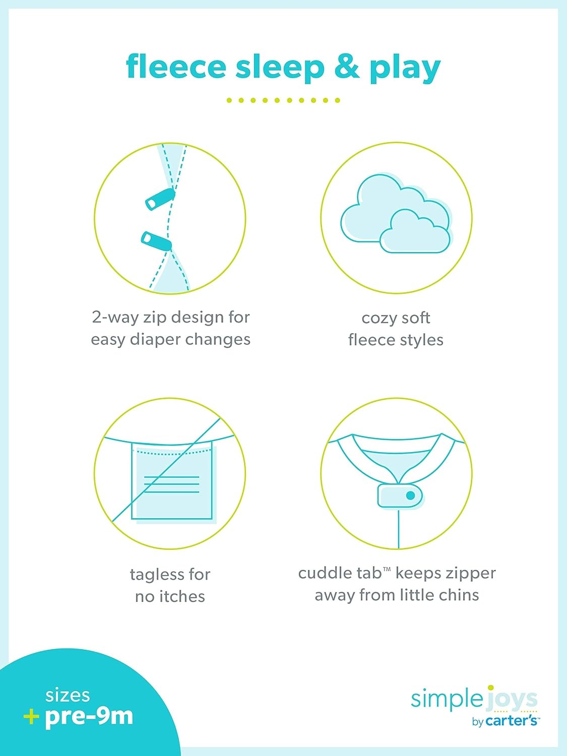 image:imageSimple Joys by Carters babyboys 2way Zip Thermal Footed Sleep and Play Pack of 2Grey CowYellow Hippo