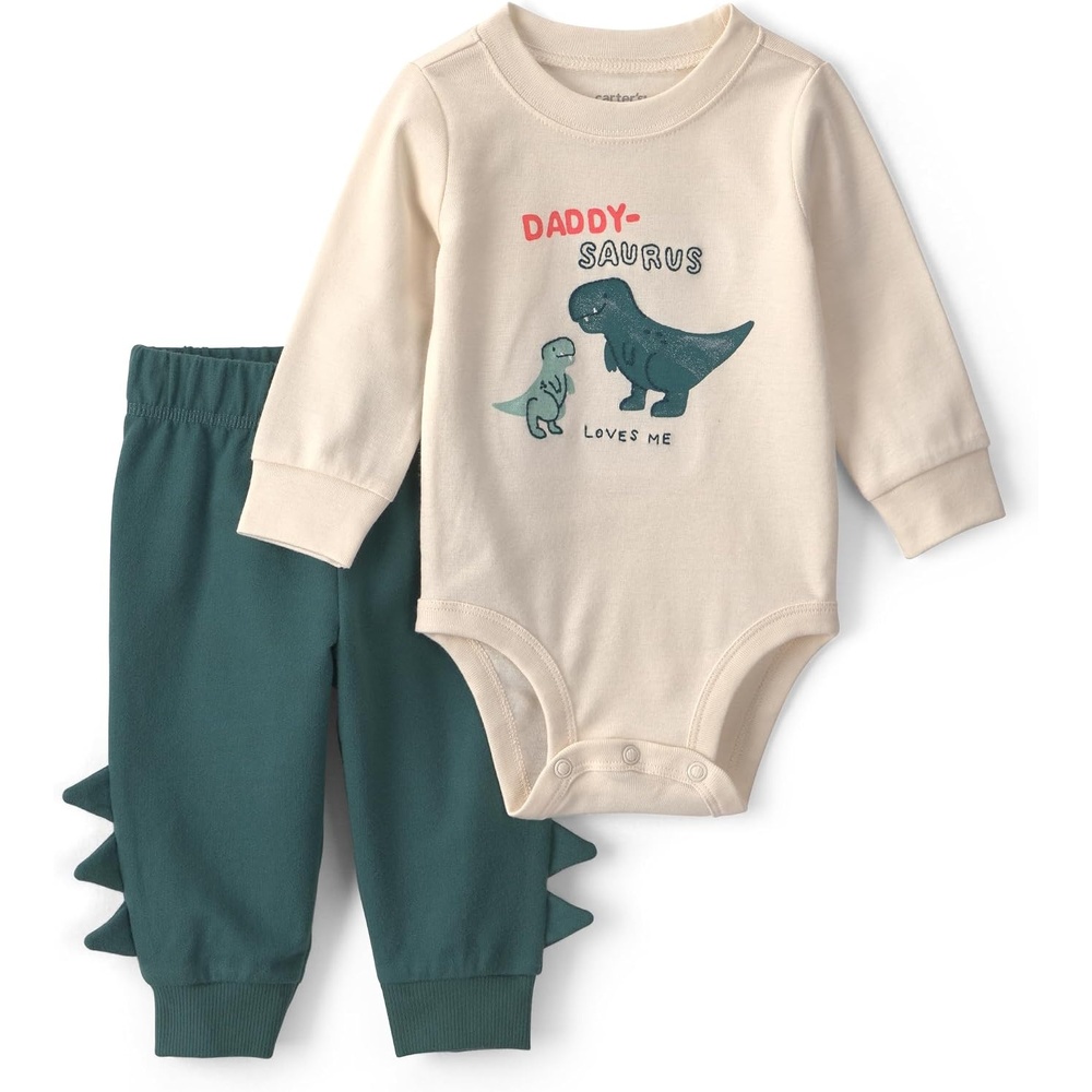 image:imageCarters Baby Boys 2piece Bodysuit Pant SetGreen Cream Dino