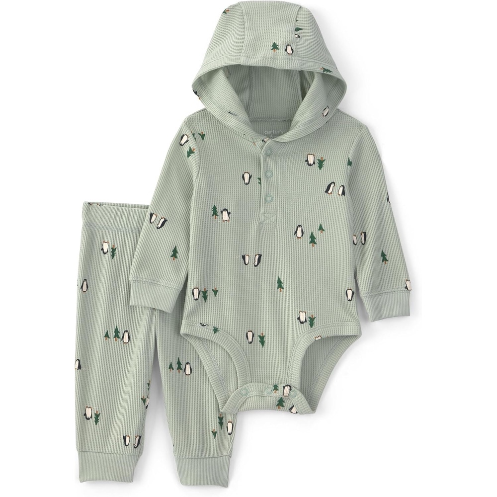 image:imageCarters Baby Boys 2piece Bodysuit Pant SetGreen Penguin