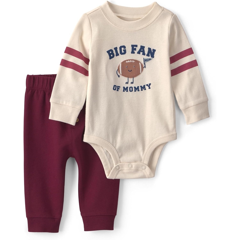 image:imageCarters Baby Boys 2piece Bodysuit Pant SetRed Cream Mommy Football Fan