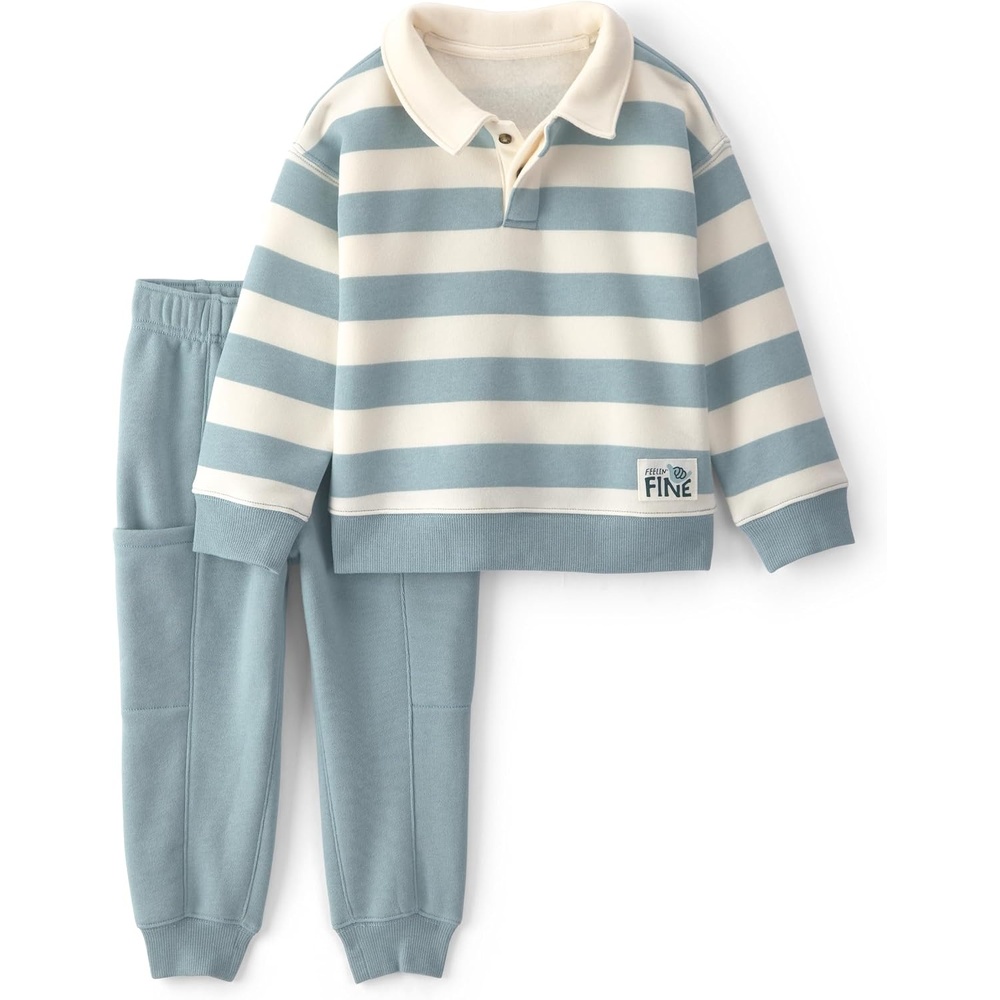 image:imageCarters Baby Boys 2piece Pant Set Navy Blue Grey Little Champ PrintBlue White Stripe