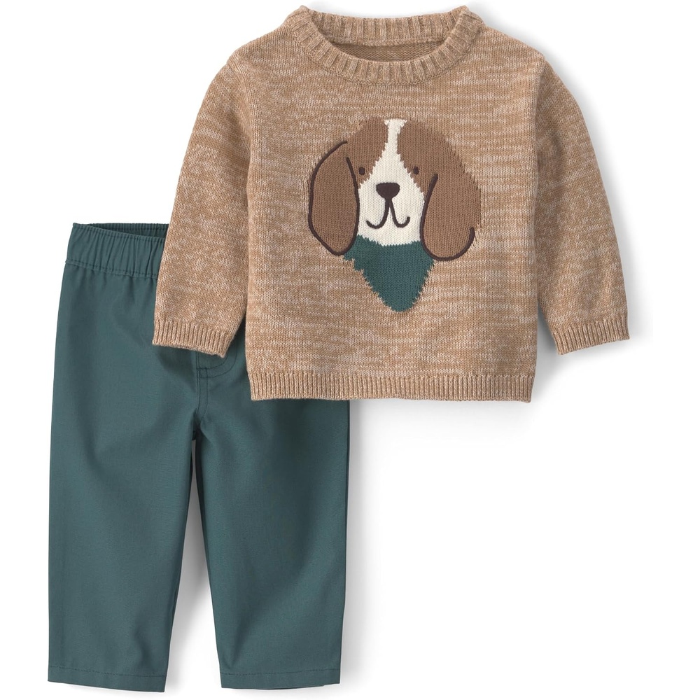image:imageCarters Baby Boys 2piece Pant Set Navy Blue Grey Little Champ PrintBrown Dog Face