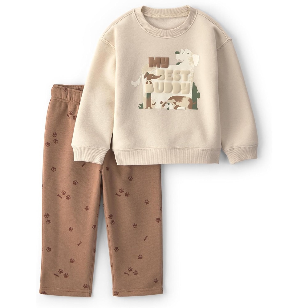 image:imageCarters Baby Boys 2piece Pant Set Navy Blue Grey Little Champ PrintCream Brown Football