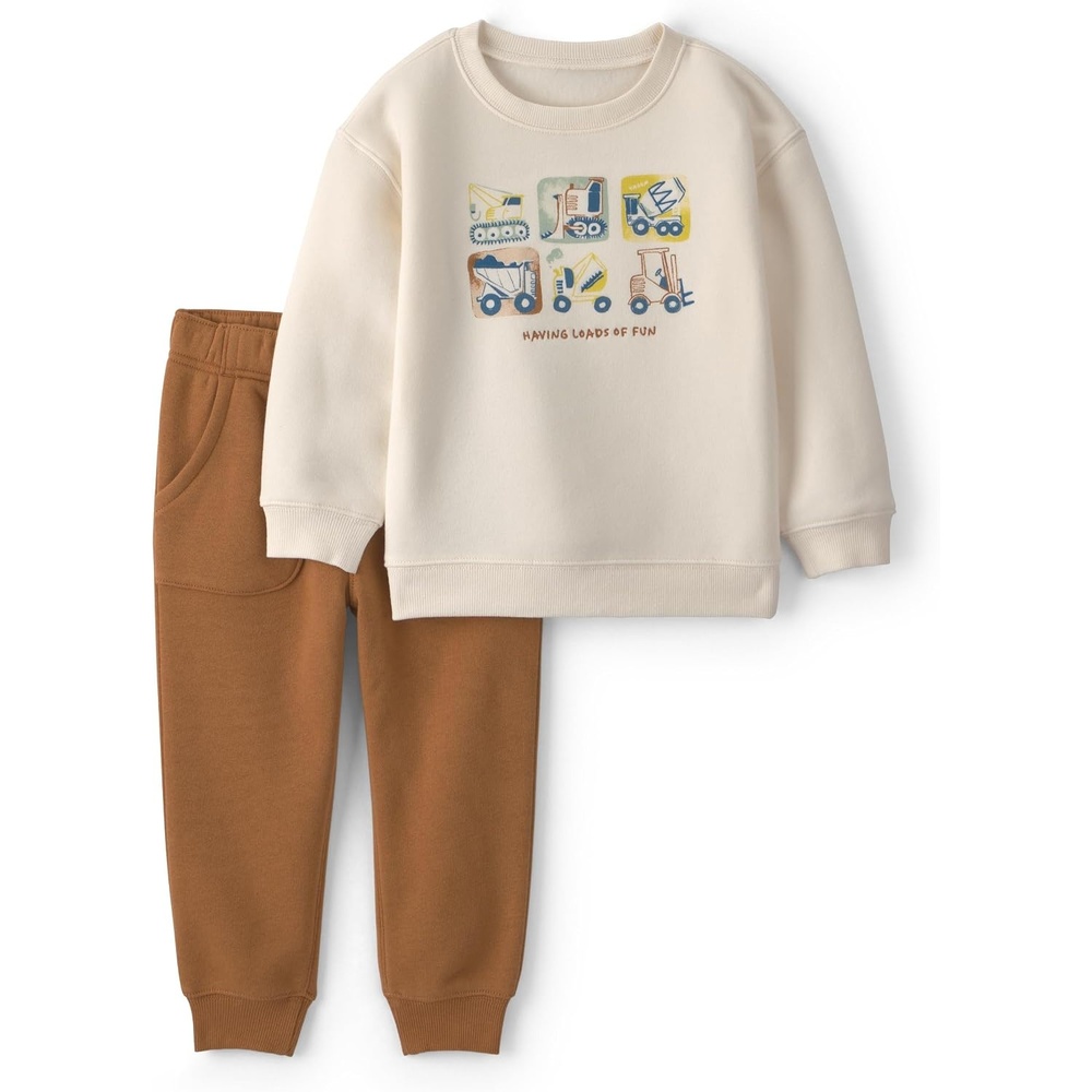 image:imageCarters Baby Boys 2piece Pant Set Navy Blue Grey Little Champ PrintCream Construction
