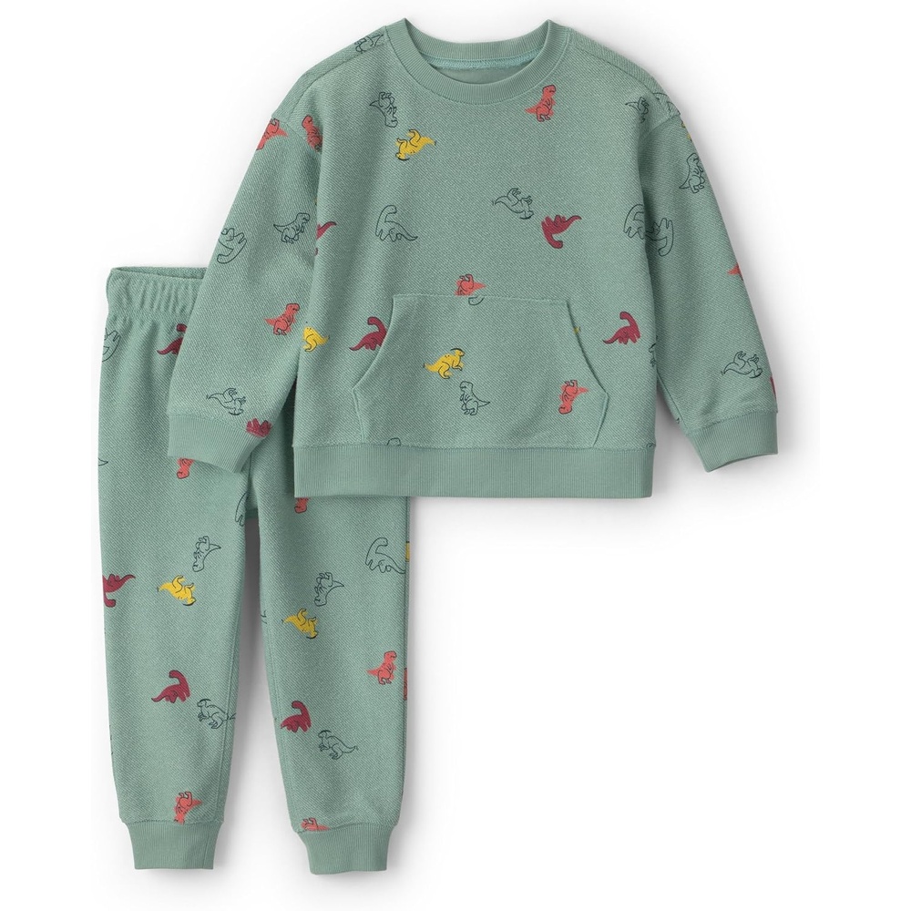 image:imageCarters Baby Boys 2piece Pant Set Navy Blue Grey Little Champ PrintGreen Dino Print