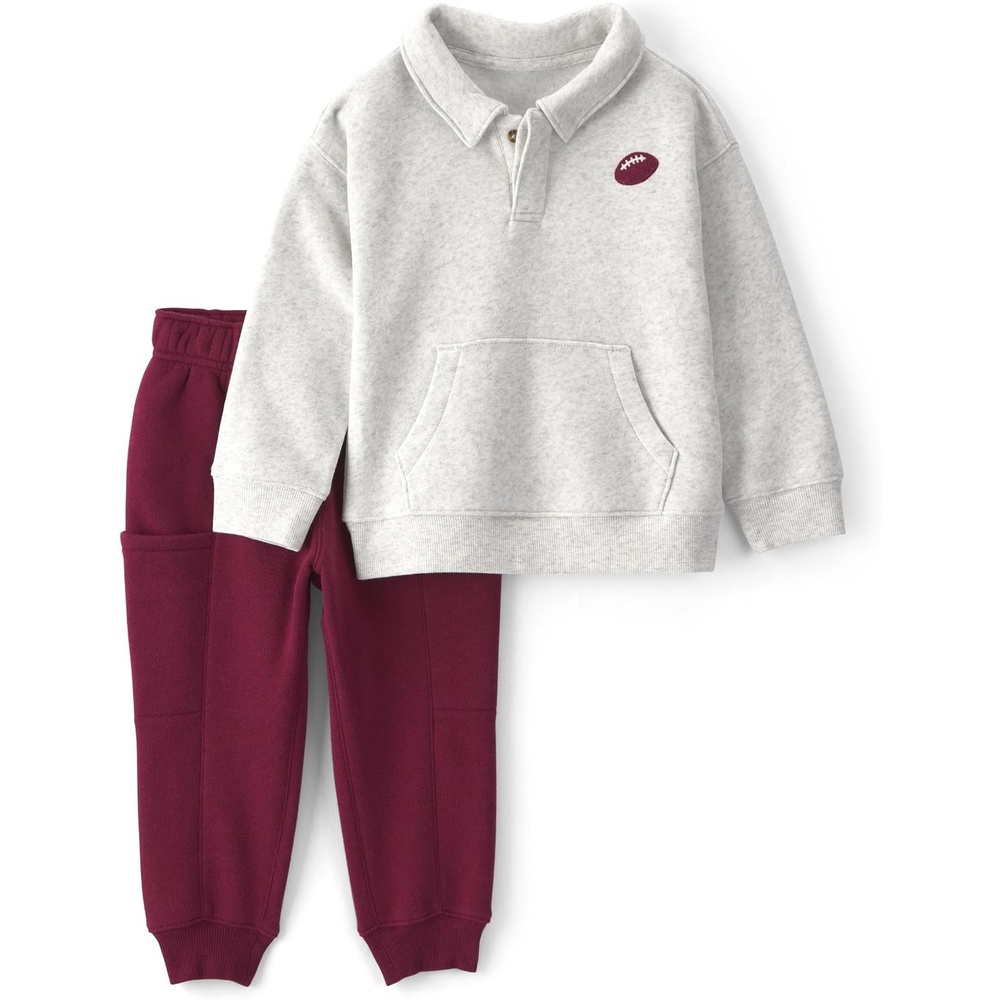 image:imageCarters Baby Boys 2piece Pant Set Navy Blue Grey Little Champ PrintGrey Burgundy Football