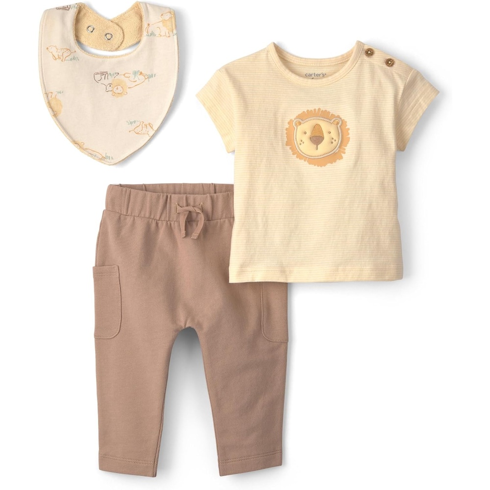 image:imageCarters Baby Boys 3piece Pant SetBrownYellow Lion