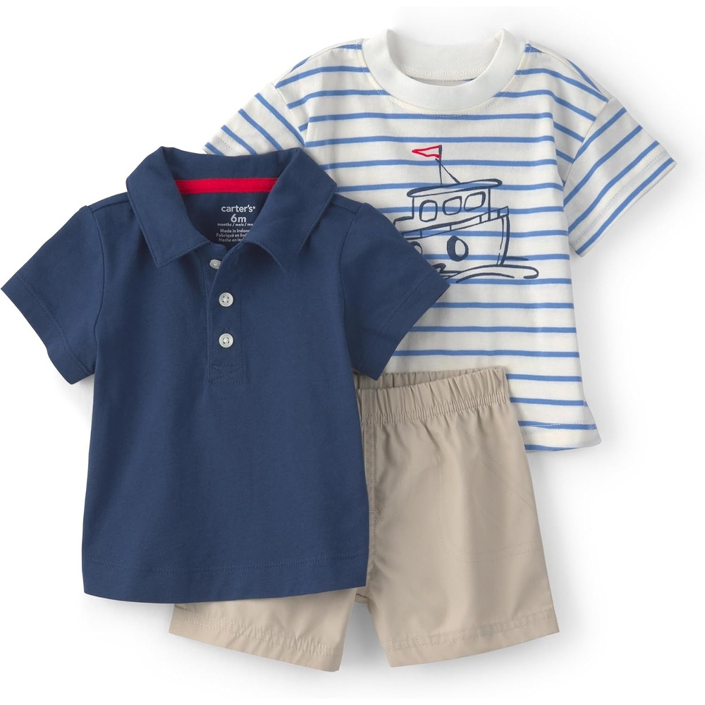 image:imageCarters Baby Boys 3piece Short SetBlue Mariner