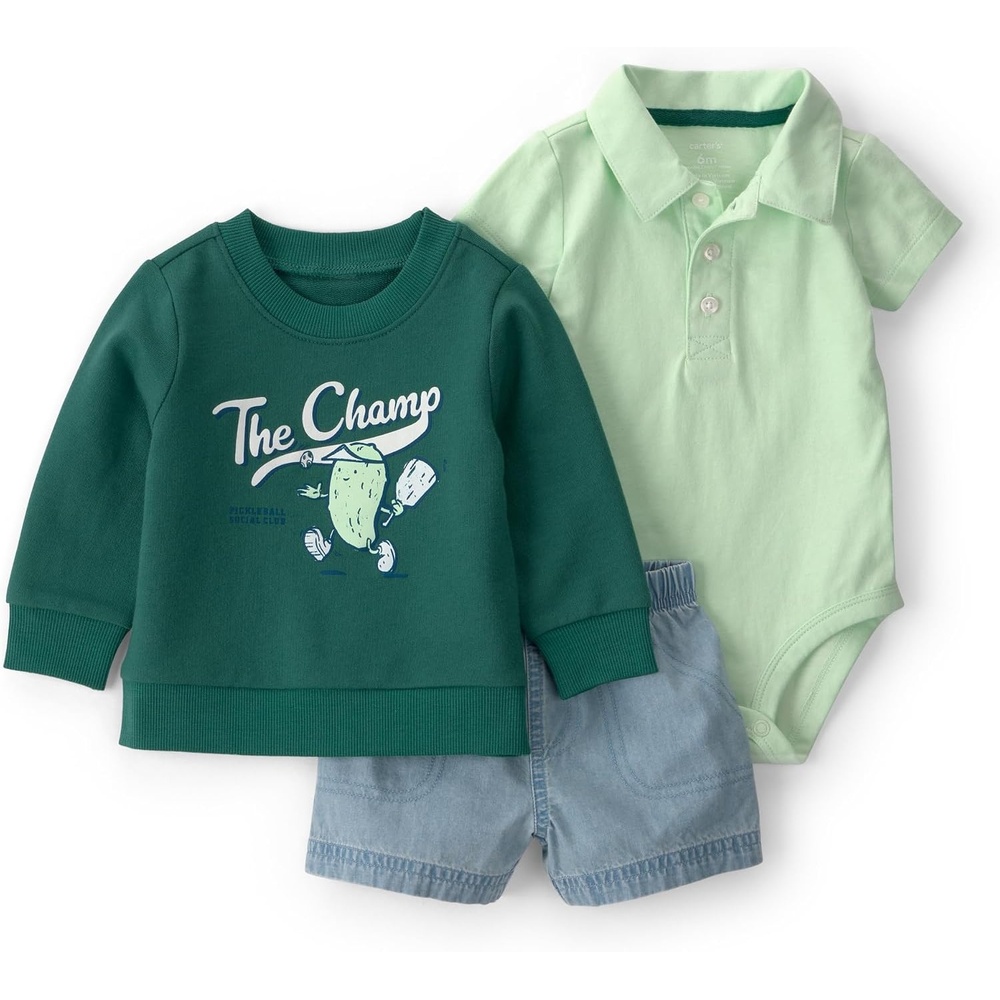 image:imageCarters Baby Boys 3piece Short SetPickle Green