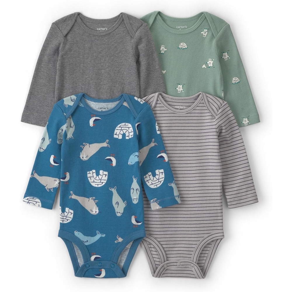 image:imageCarters Baby Boys 4pack Long Sleeve BodysuitsMulti Arctic