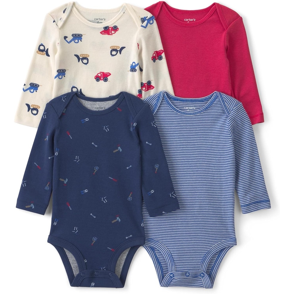 image:imageCarters Baby Boys 4pack Long Sleeve BodysuitsMulti Construction