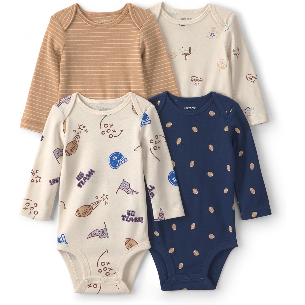 image:imageCarters Baby Boys 4pack Long Sleeve BodysuitsMulti Football