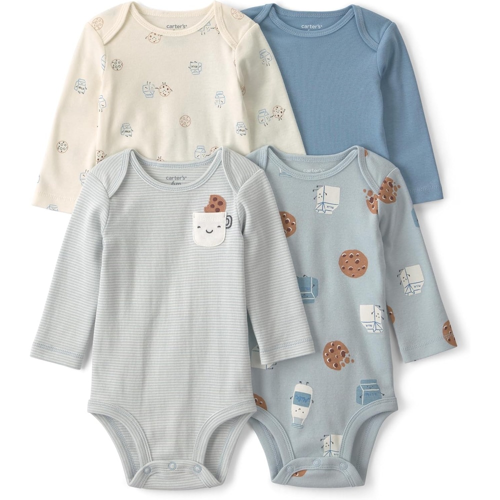 image:imageCarters Baby Boys 4pack Long Sleeve BodysuitsMulti Milk Cookies