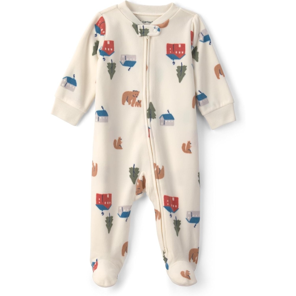 image:imageCarters Baby Boys Fleece Sleep and PlayIvory Cream Bear Cabin