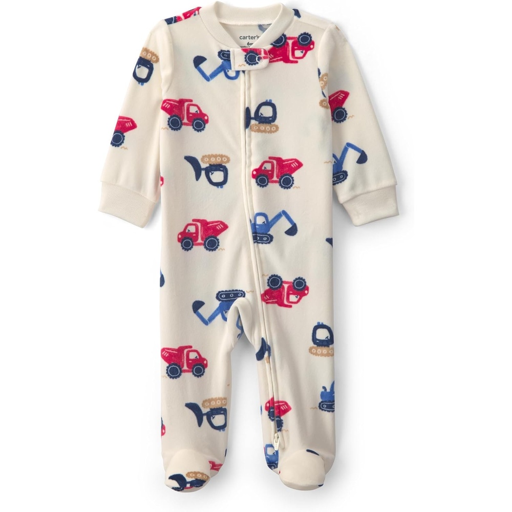 image:imageCarters Baby Boys Fleece Sleep and PlayIvory Cream Construction Print