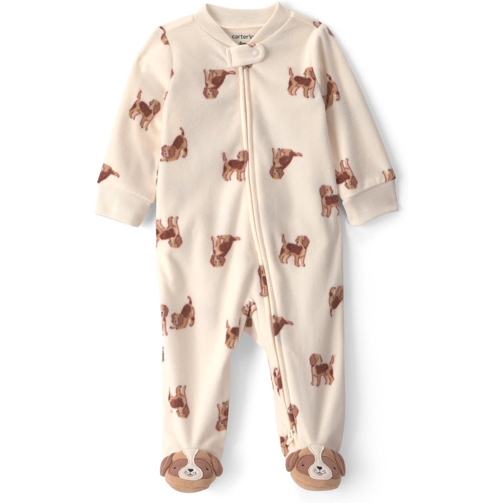 image:imageCarters Baby Boys Fleece Sleep and PlayKhaki Cream Beagle Foot Art
