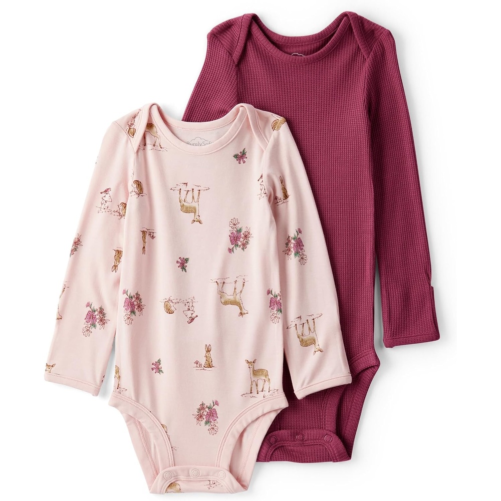 image:imageCarters Baby Boys Purelysoft 2pack Long Sleeve BodysuitBurgundy Deer Print