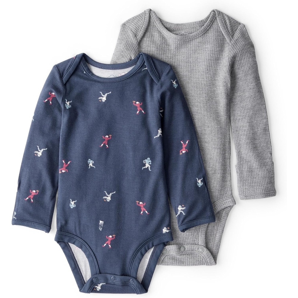 image:imageCarters Baby Boys Purelysoft 2pack Long Sleeve BodysuitFootball Print