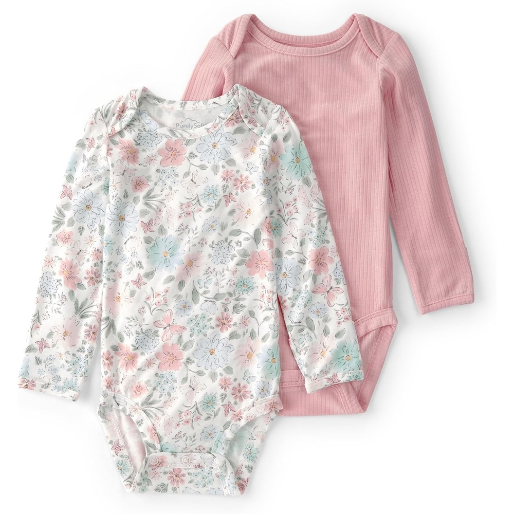 image:imageCarters Baby Boys Purelysoft 2pack Long Sleeve BodysuitGarden Print