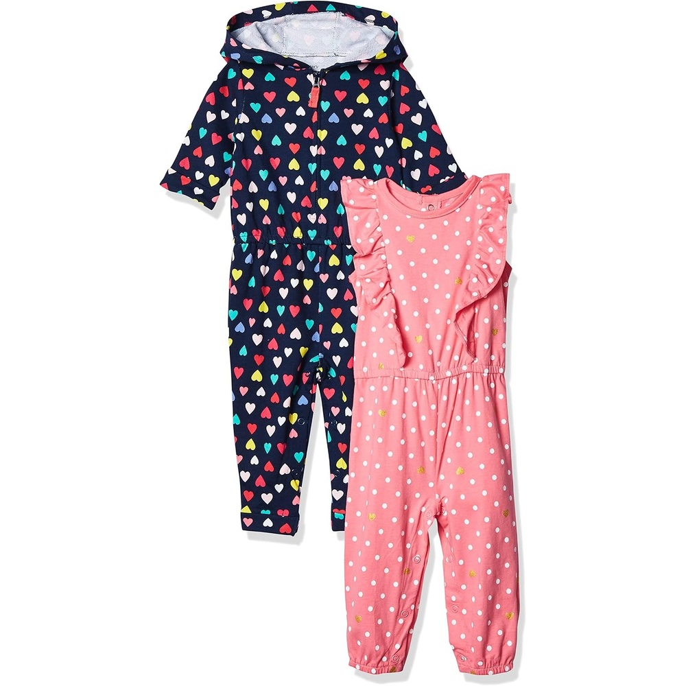 image:imageCarters Baby Girls 2pack Onepiece RomperNavy HeartPink Dot