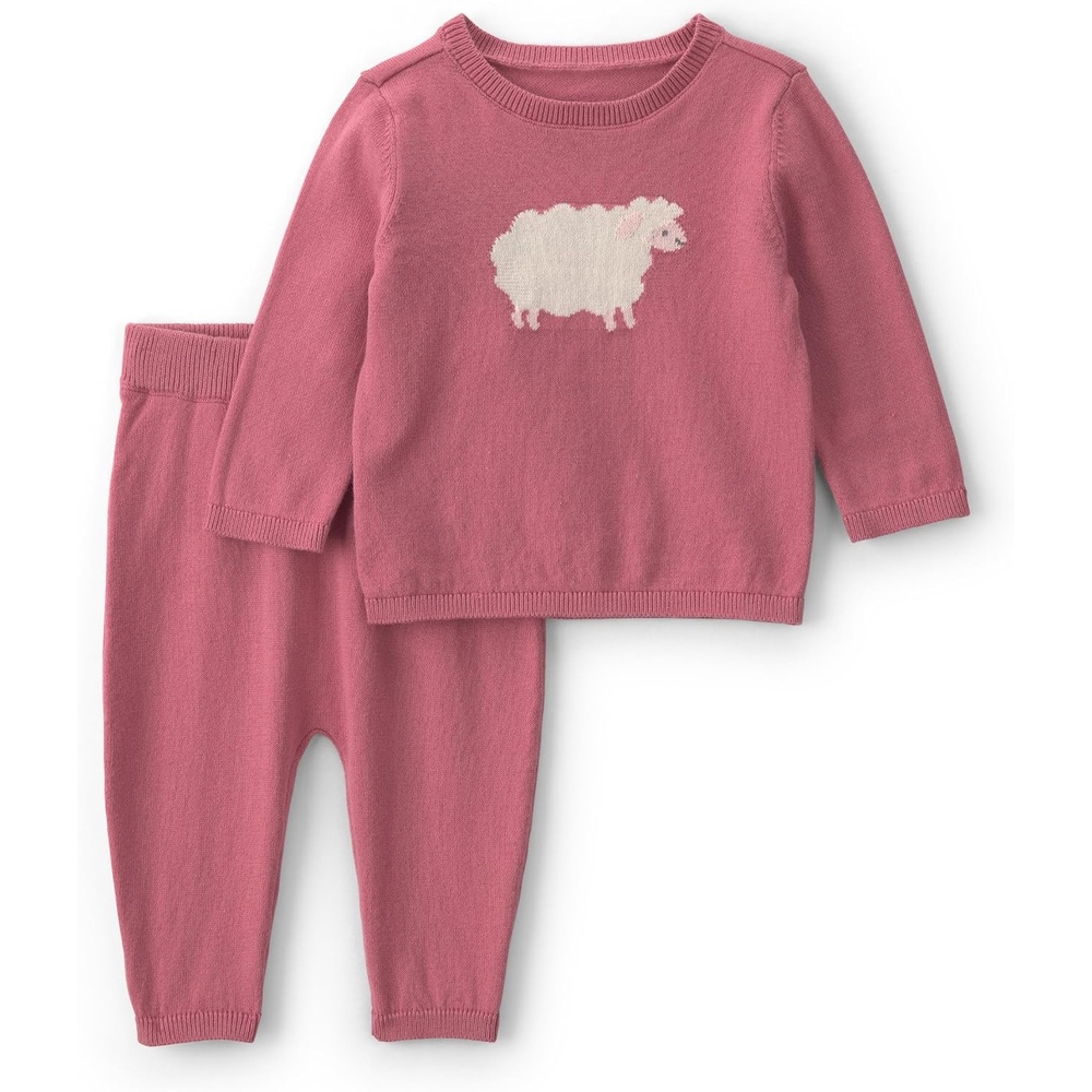 image:imageCarters Baby Girls 2piece Pant SetPink Sheep Intarsia