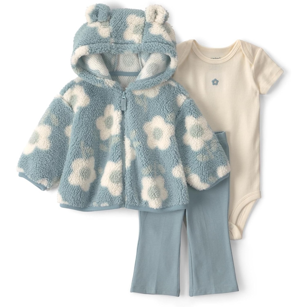 image:imageCarters Baby Girls 3piece Bodysuit Pant SetsBlue Floral
