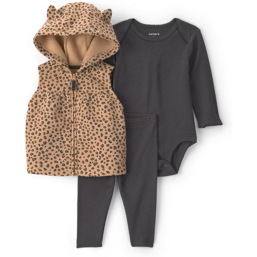 image:imageCarters Baby Girls 3piece Bodysuit Pant SetsBrown Black Leopard