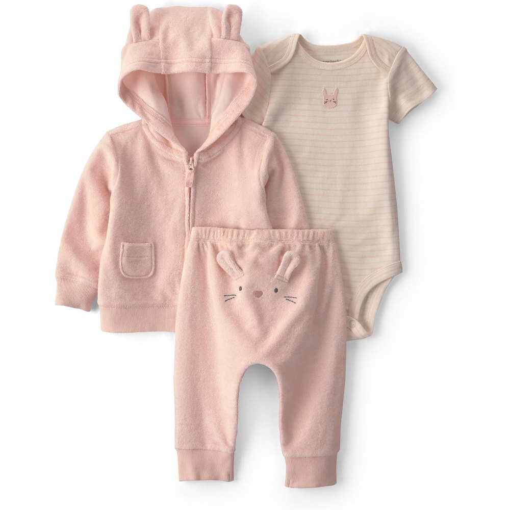 image:imageCarters Baby Girls 3piece Bodysuit Pant SetsPink Bunny 1