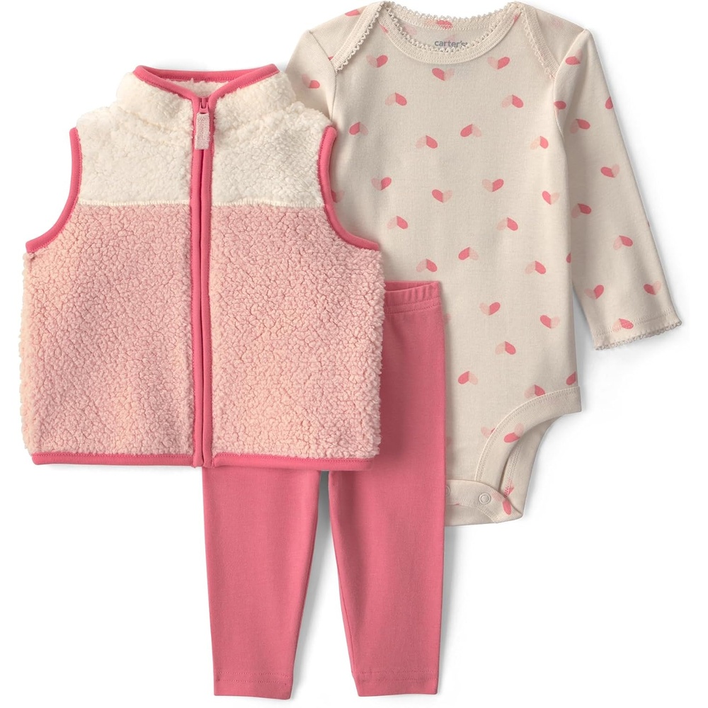image:imageCarters Baby Girls 3piece Bodysuit Pant SetsPink Color Block