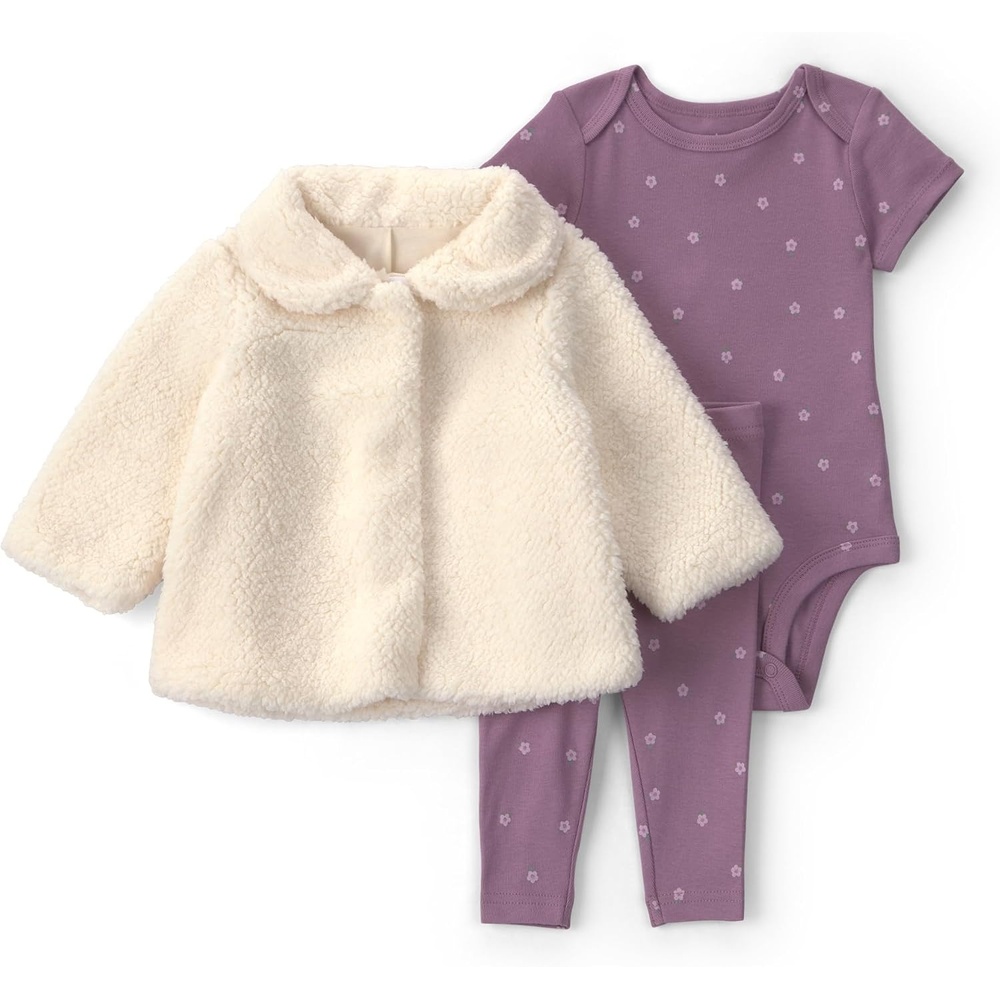 image:imageCarters Baby Girls 3piece Bodysuit Pant SetsPurple White Floral