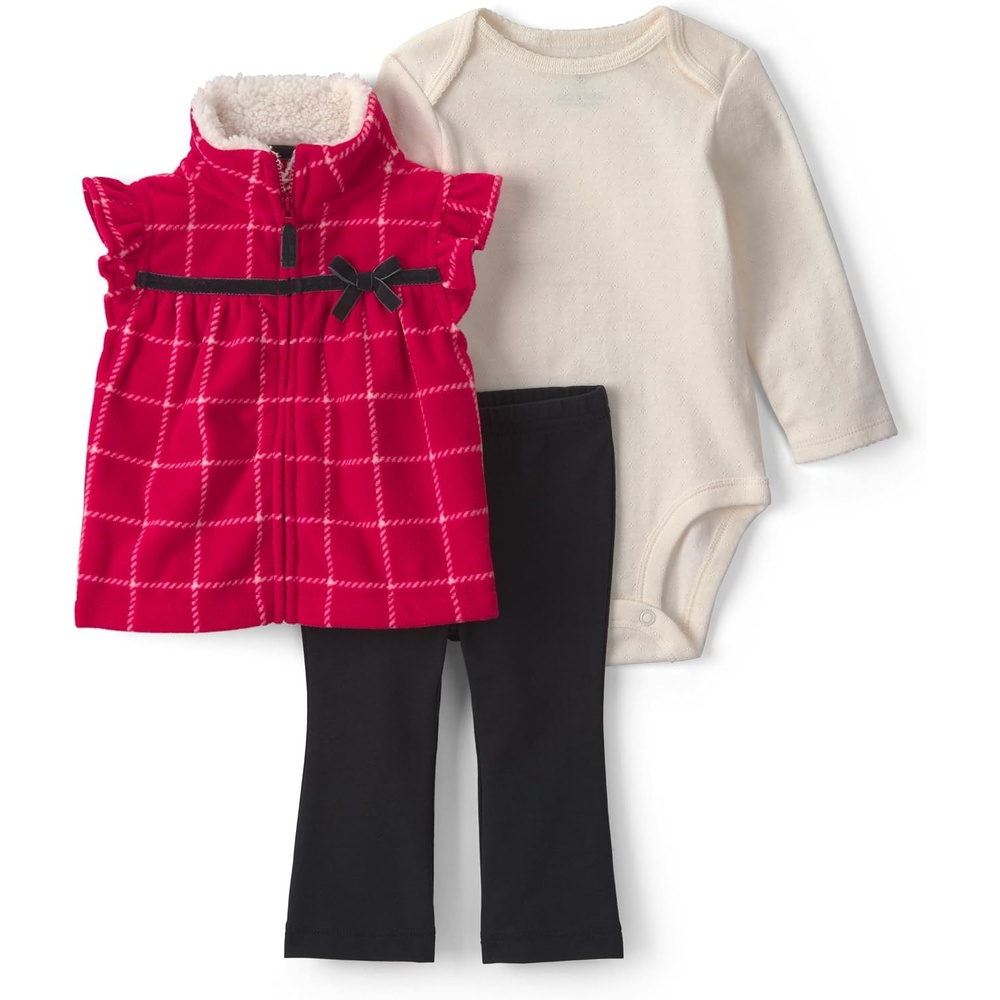 image:imageCarters Baby Girls 3piece Bodysuit Pant SetsRed Black Cream Plaid