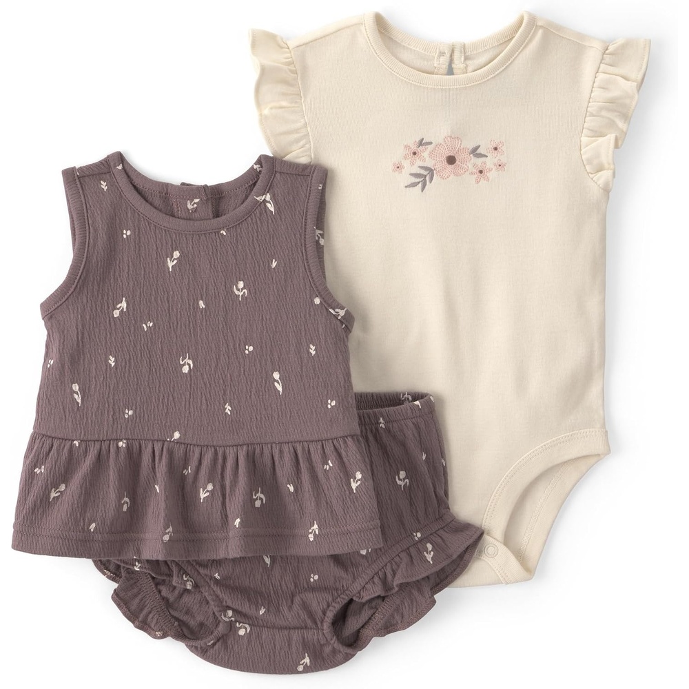 image:imageCarters Baby Girls 3piece Diaper Cover SetBrown Floral