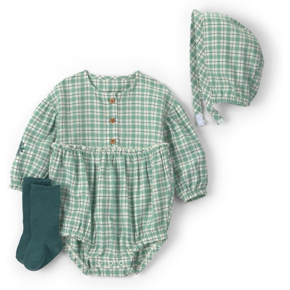 image:imageCarters Baby Girls 3piece Diaper Cover SetGreen Checked Bubble