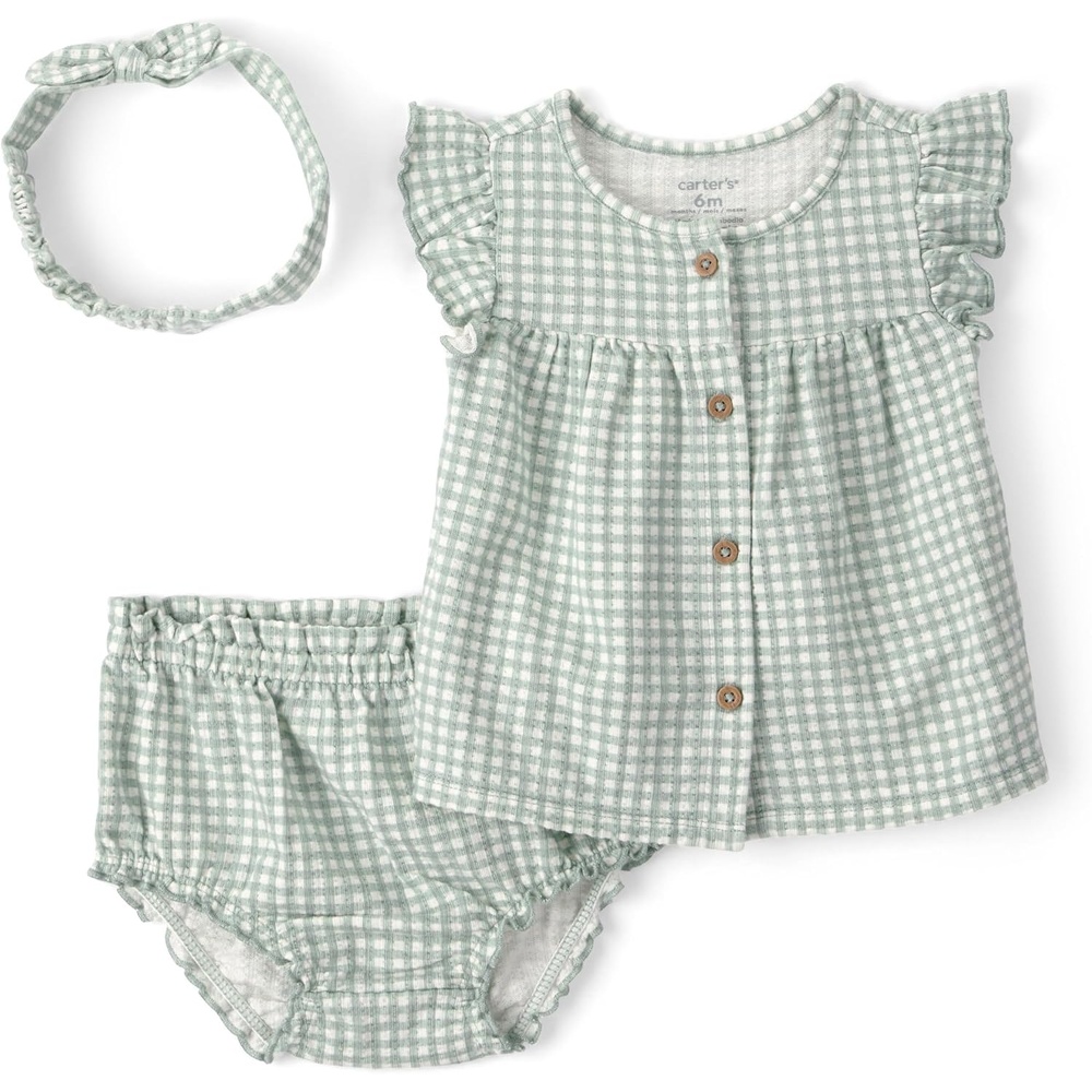 image:imageCarters Baby Girls 3piece Diaper Cover SetGrey Gingham