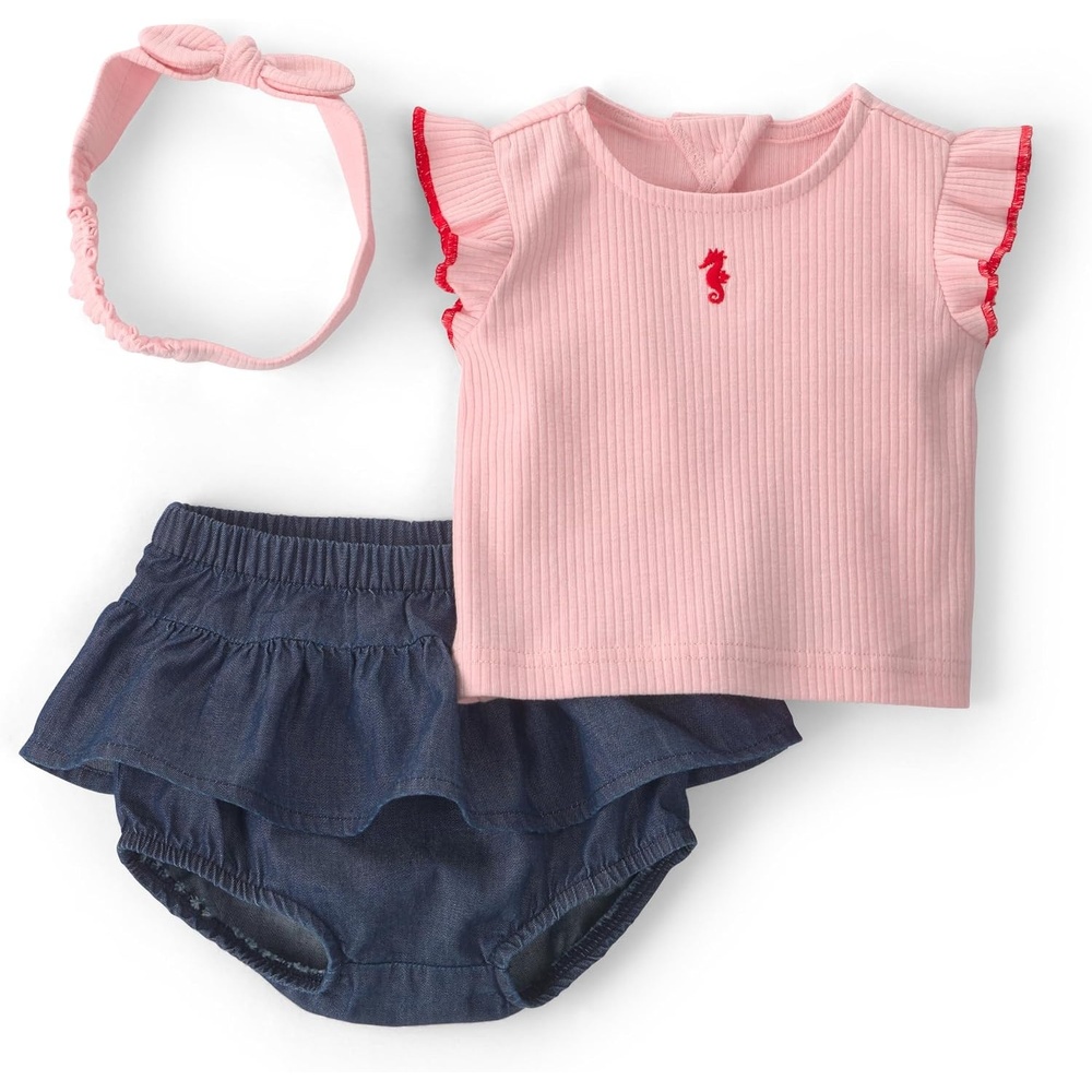 image:imageCarters Baby Girls 3piece Diaper Cover SetPink Chambray