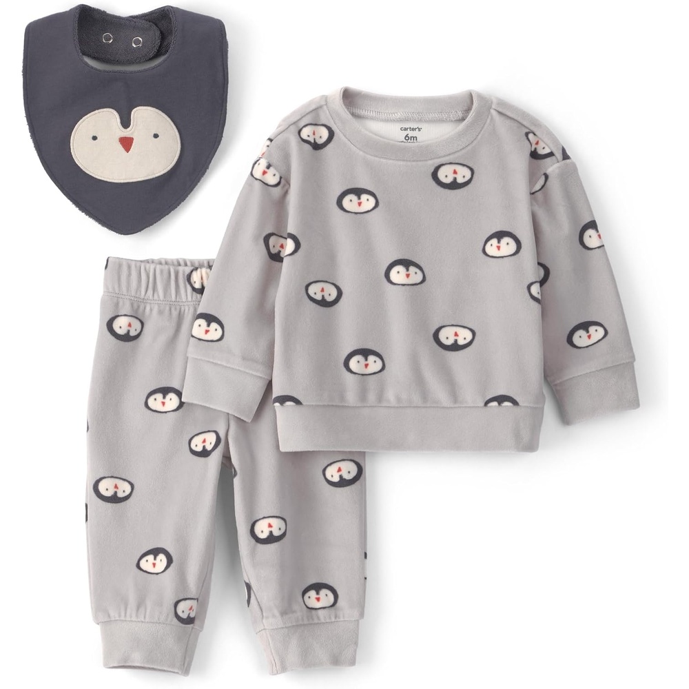 image:imageCarters Baby Girls 3piece Pant SetGrey Penguin