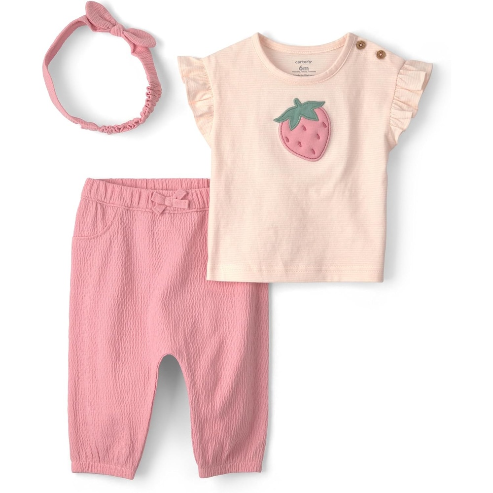 image:imageCarters Baby Girls 3piece Pant SetPink Strawberry 1