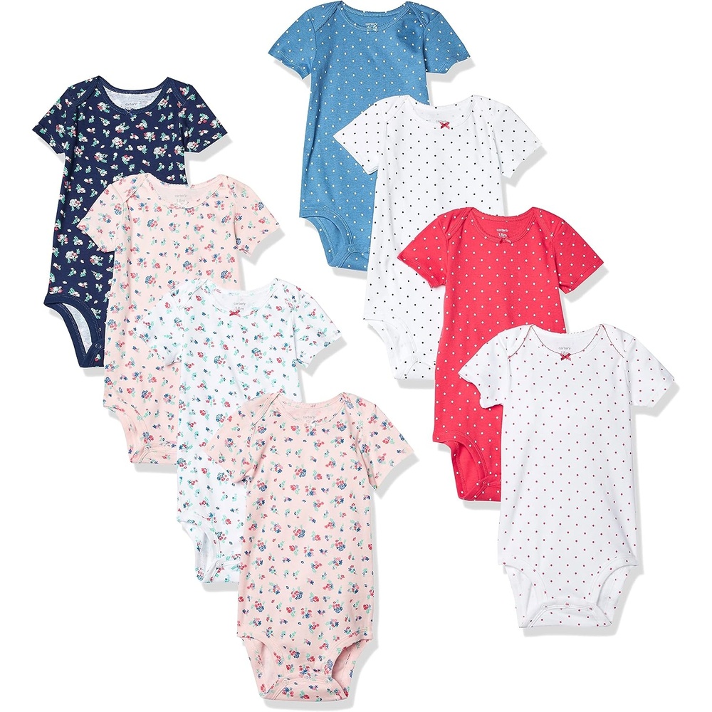 image:imageCarters Baby Girls 8pack Shortsleeve BodysuitsFloral Dot