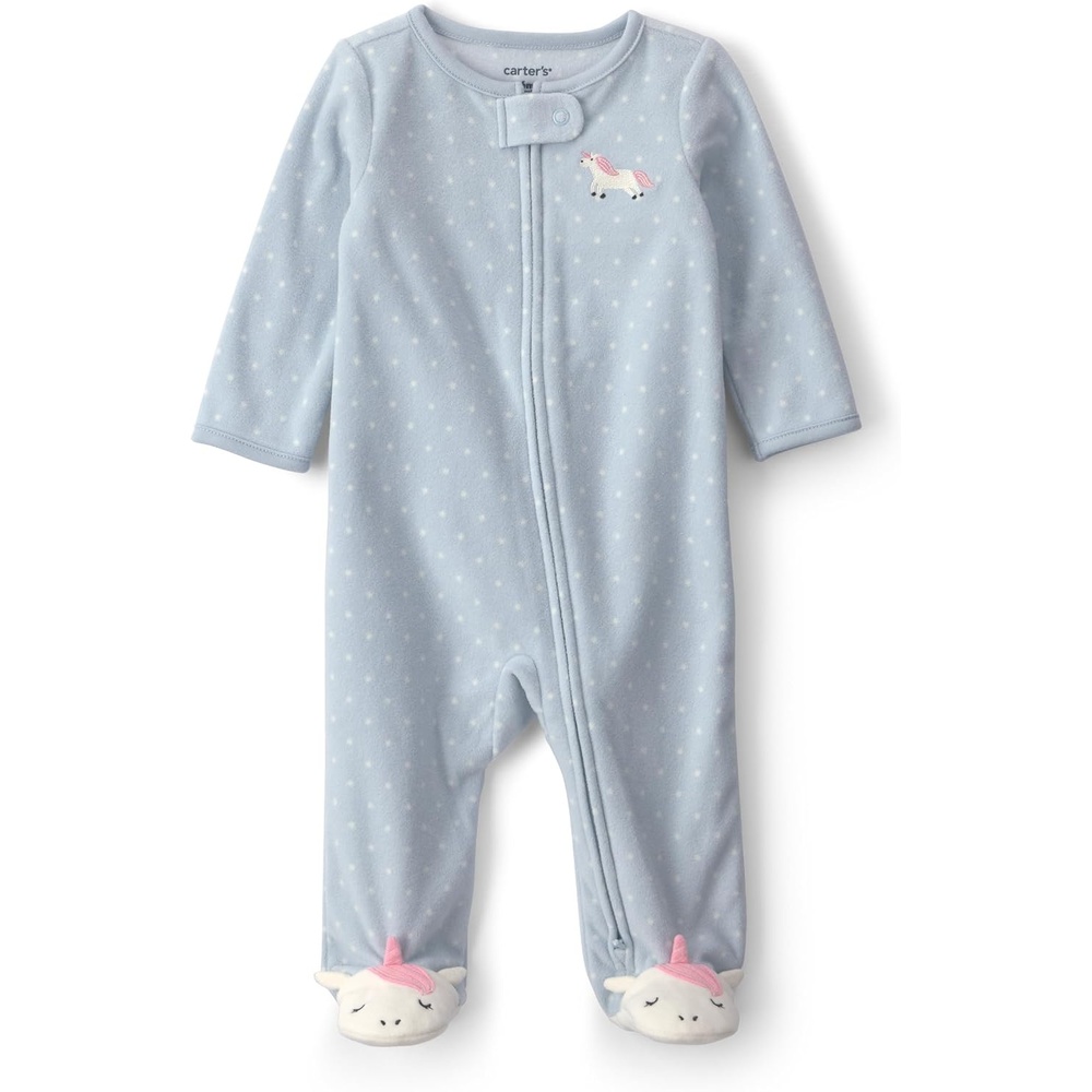 image:imageCarters Baby Girls Fleece Sleep and PlayBlue Unicorn