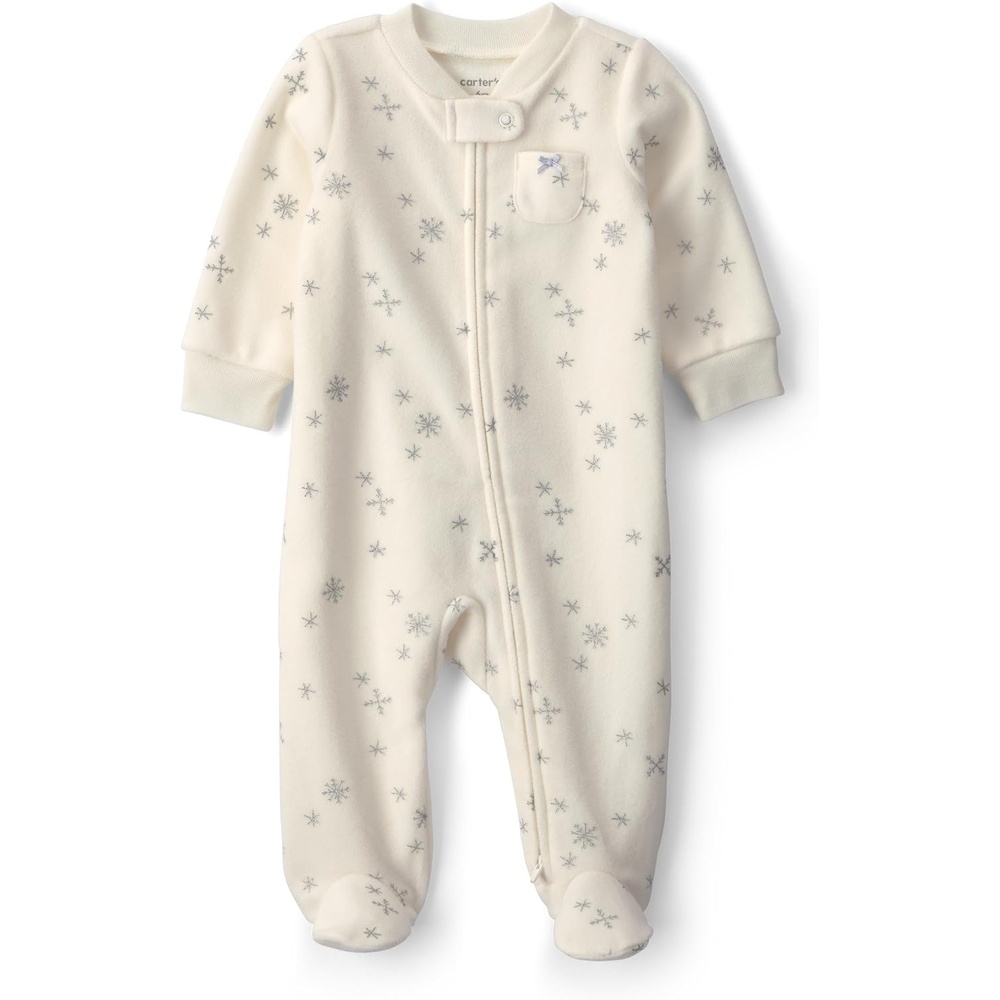 image:imageCarters Baby Girls Fleece Sleep and PlayIvory Cream Glitter