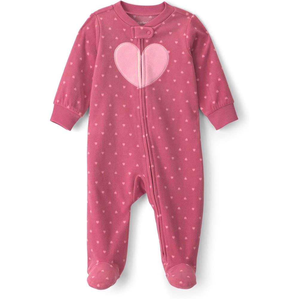 image:imageCarters Baby Girls Fleece Sleep and PlayMaroon Pink Heart