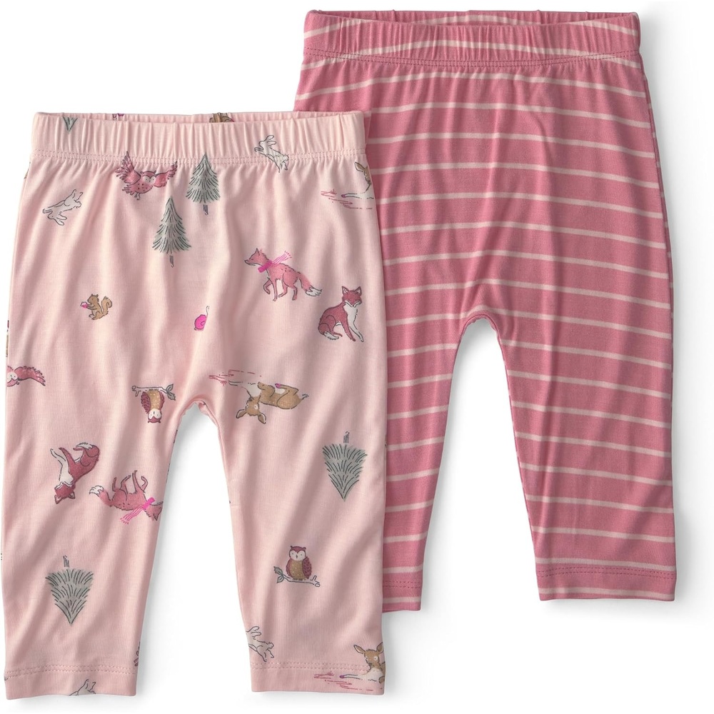 image:imageCarters Baby Girls Purelysoft 2Pack PantPink Woodland Print