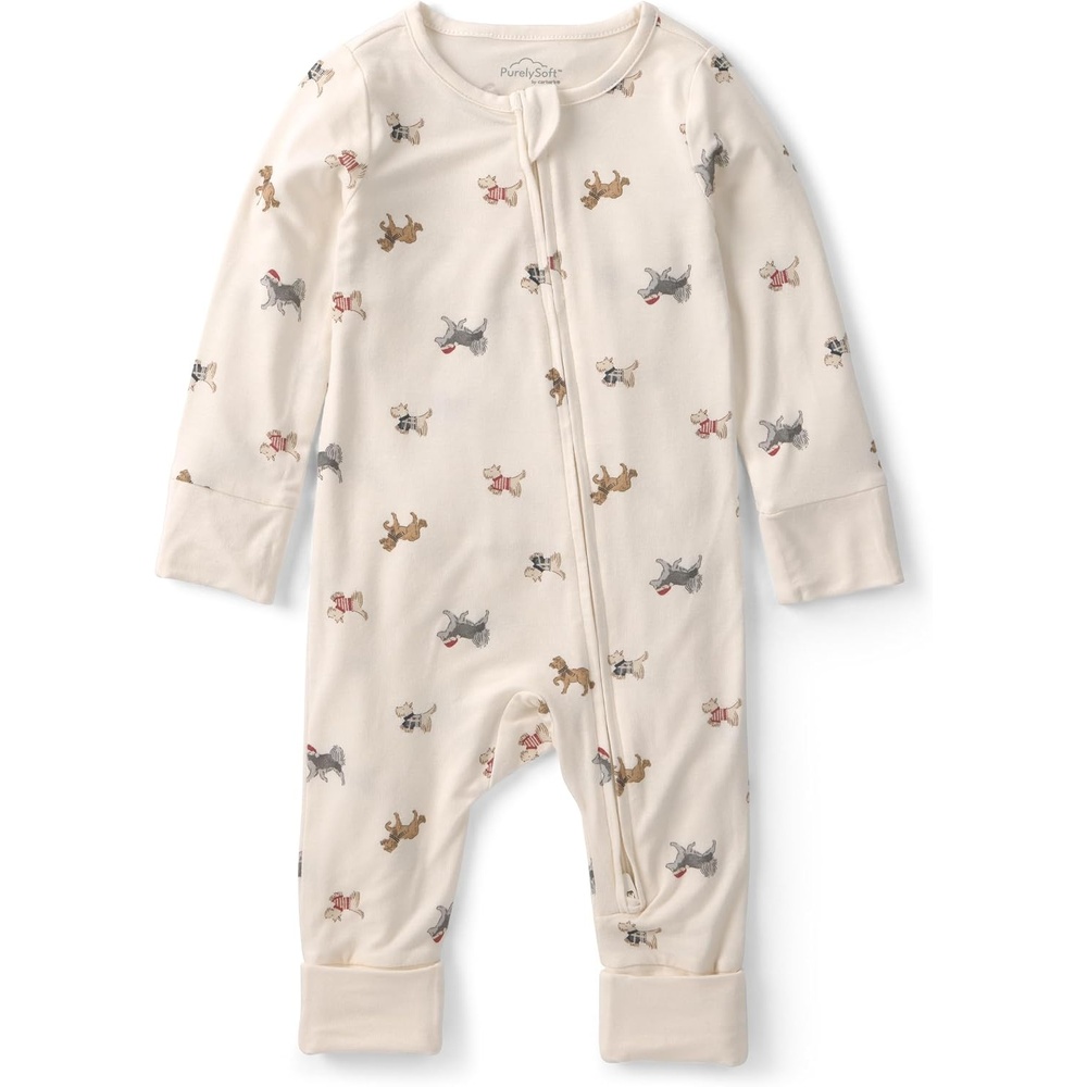 image:imageCarters Baby Purelysoft Sleep and Play PajamasCream Dog Print