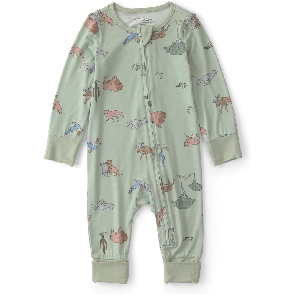 image:imageCarters Baby Purelysoft Sleep and Play PajamasGreen Desert Print